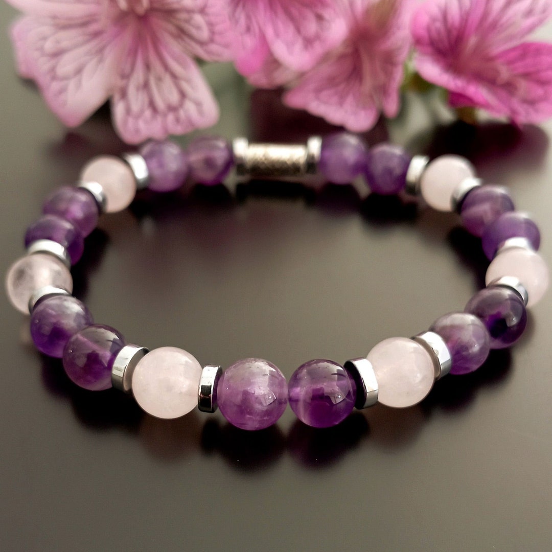 Bracelet Améthyste Petites Pierres Et Cœur - Marque OxcmoBijoux - Neuf étiqueté