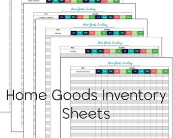 Home Goods Inventory Sheets. Downloadable Printables for Home Binder.