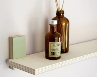 Birch Plywood Floating Shelf: Scandi Style, Colorful Accents, Narrow 15cm Depth