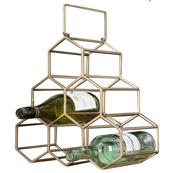 Bottles Holder Gold Patina Wine Rack Geometric Design Etsy