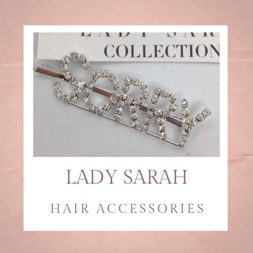 Lady Sarah SORRY word silver and diamante hair clip slide | Etsy