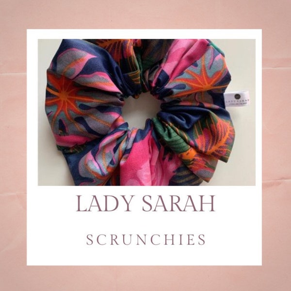 Lady Sarah large blue tropical paradise flamingo cotton hair scrunchies