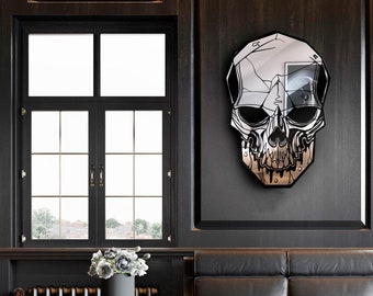 Wall mirror Skull 2022, modern dark gothic style, original skull tattoo style, mirror and esoteric Italian design