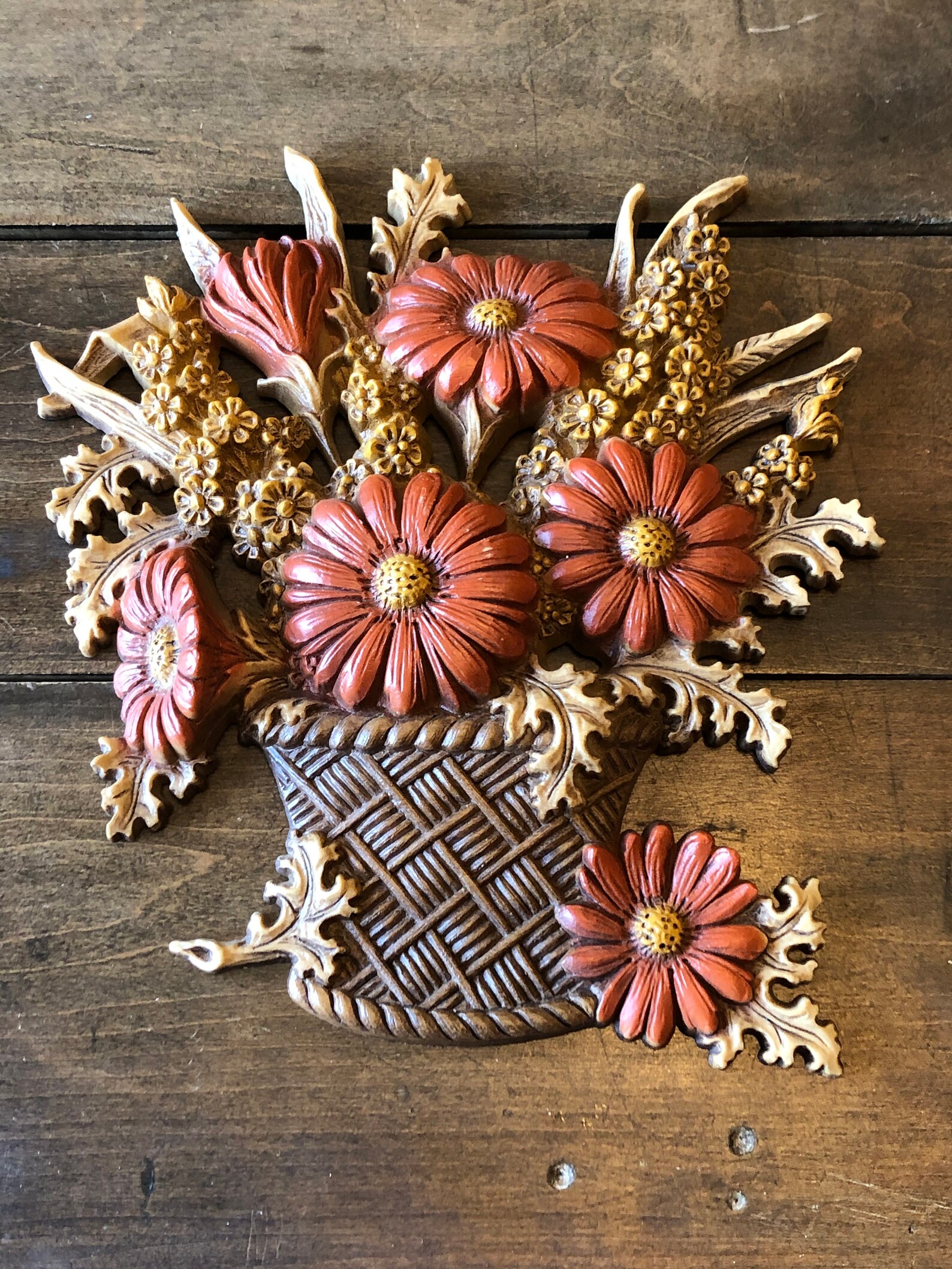 Vintage Burwood Products Company Flower Basket Wall Plaques Pair Etsy