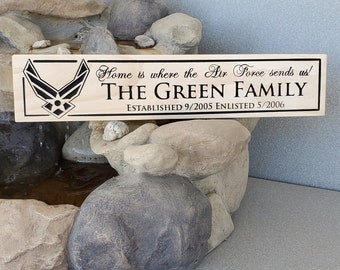 Military Family Recognition Sign PCS Move 5" x 24" Poplar Oak Cherry Navy/Air Force/Marines/Space Force 118-1