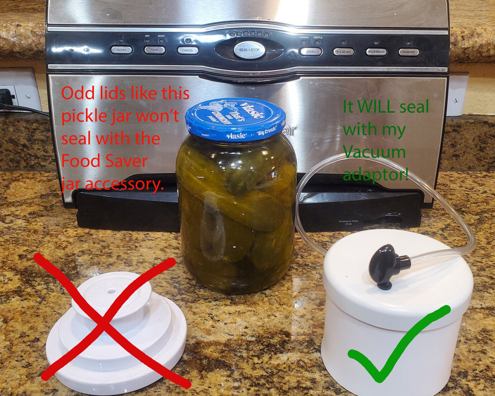 Vacuum Seal Jar Adapter PVC for Oversized Mason 1/2 Gallon, Gallon