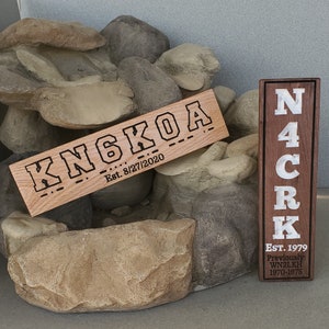 Amateur Radio Call Sign Plaque Desk Wall Ham Shack Decor Hardwood 4&quot; x 16&quot; 115-1
