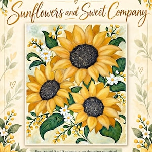 Sunflowers and Sweet Company Paint Kit | Pre-Traced Canvas, Acrylic Paints, Brushes (DIY Craft)