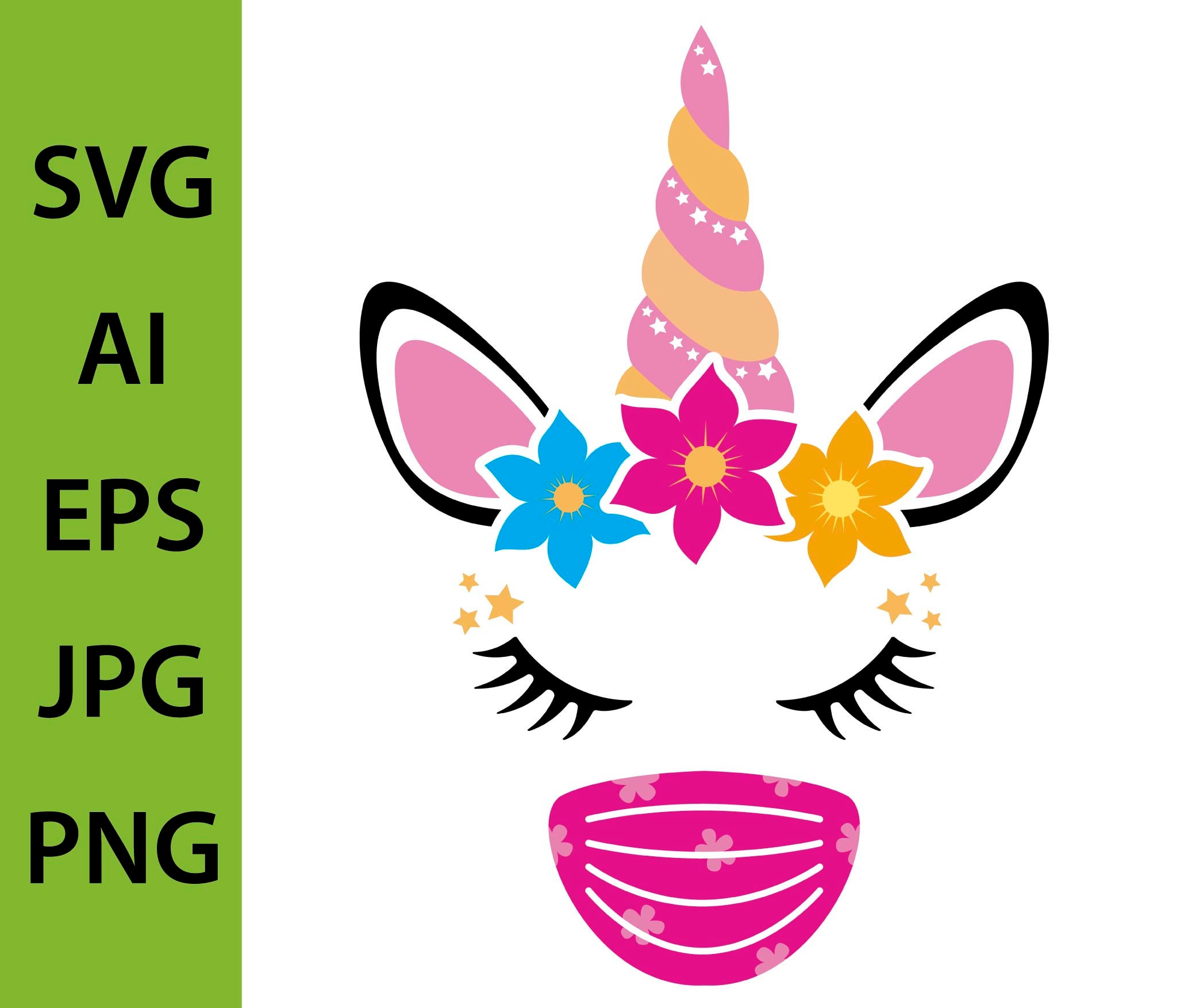 Download Unicorn head with medical mask on SVG DIGITAL DOWNLOAD ...