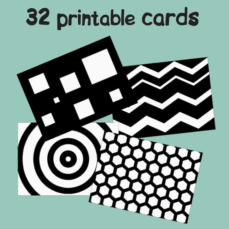 32 black and white high contrast printable cards for baby