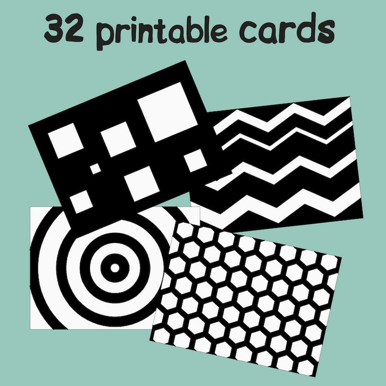 32 Black and White High Contrast Printable Cards for Baby Etsy