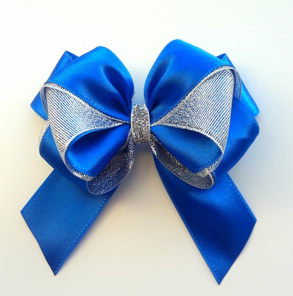 HANDMADE 4/" BLUE HAIR BOW BOBBLE CLIP GIRLS Kids CHILDREN HAIR ACCESSORIES