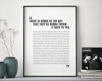 Oasis Wonderwall Song Lyrics Framed Print With Mount Included Swirl Design 