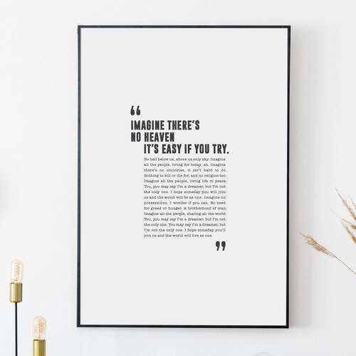 Imagine Printable Song Lyrics the Beatles Wall Art John - Etsy