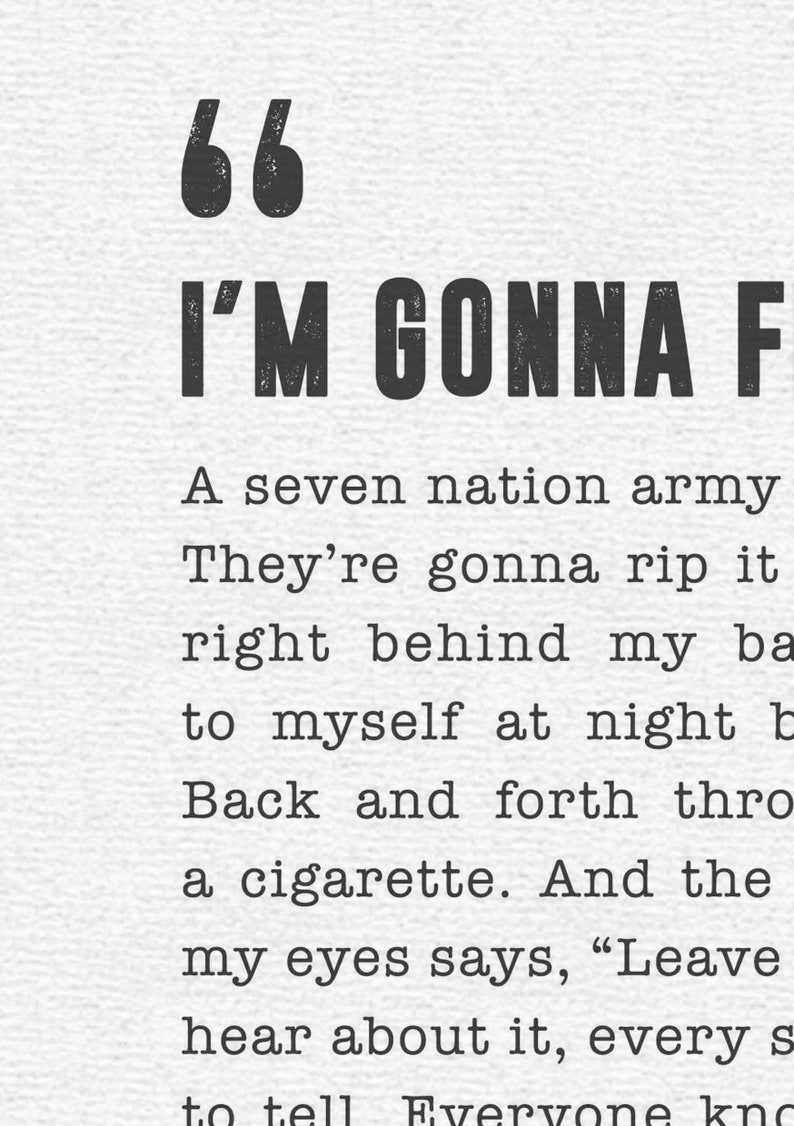 Seven Nation Army White Stripes Poster Song Lyrics Print Etsy
