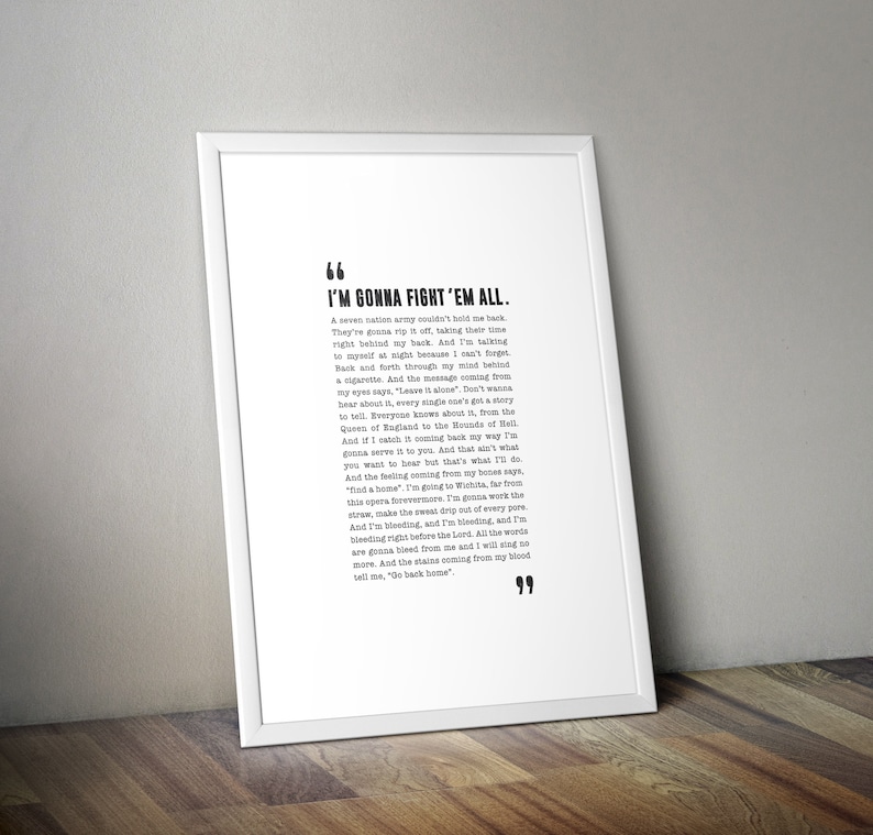 Seven Nation Army White Stripes Poster Song Lyrics Print Etsy