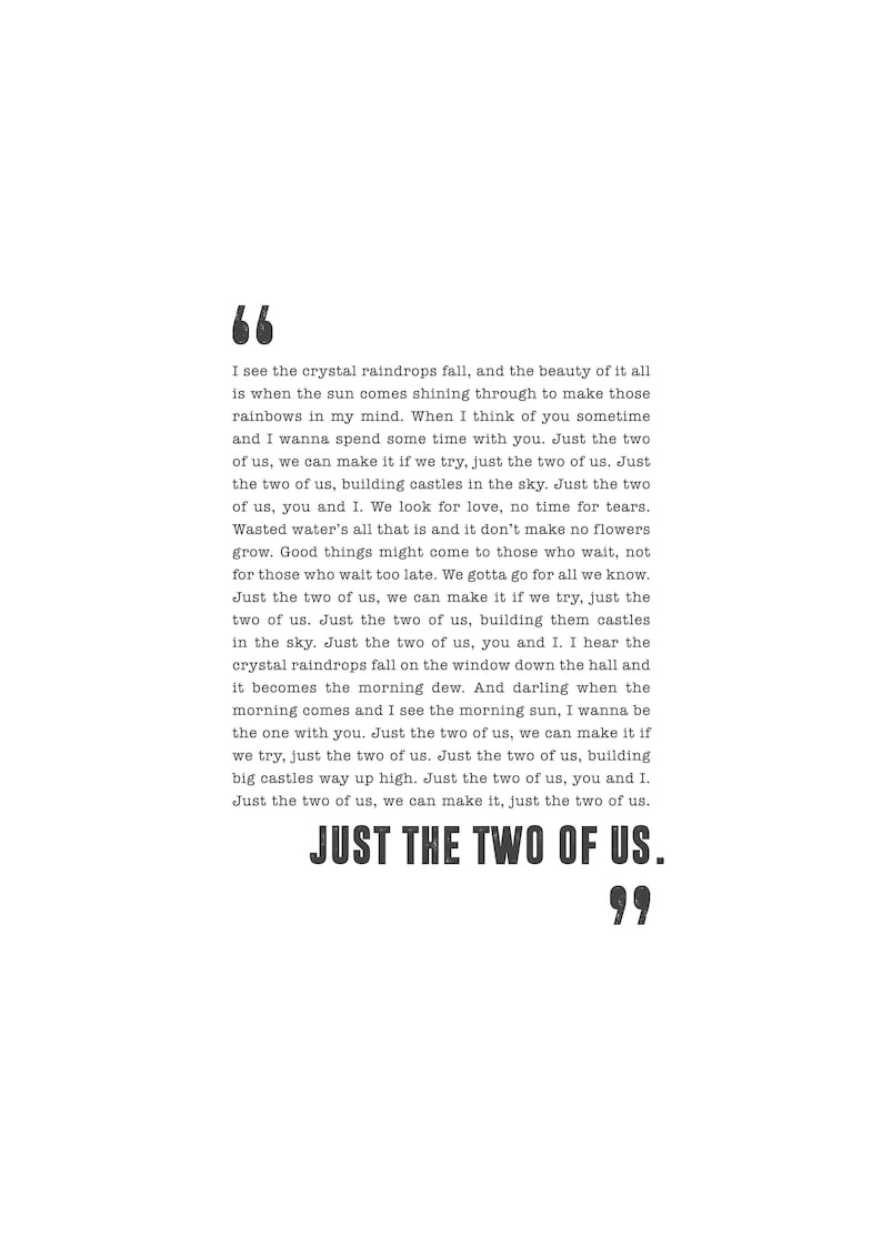 Just the Two of Us Bill Withers Poster Song Lyrics Print Etsy Just the Two of Us Bill Withers Poster Song Lyrics Print Etsy
