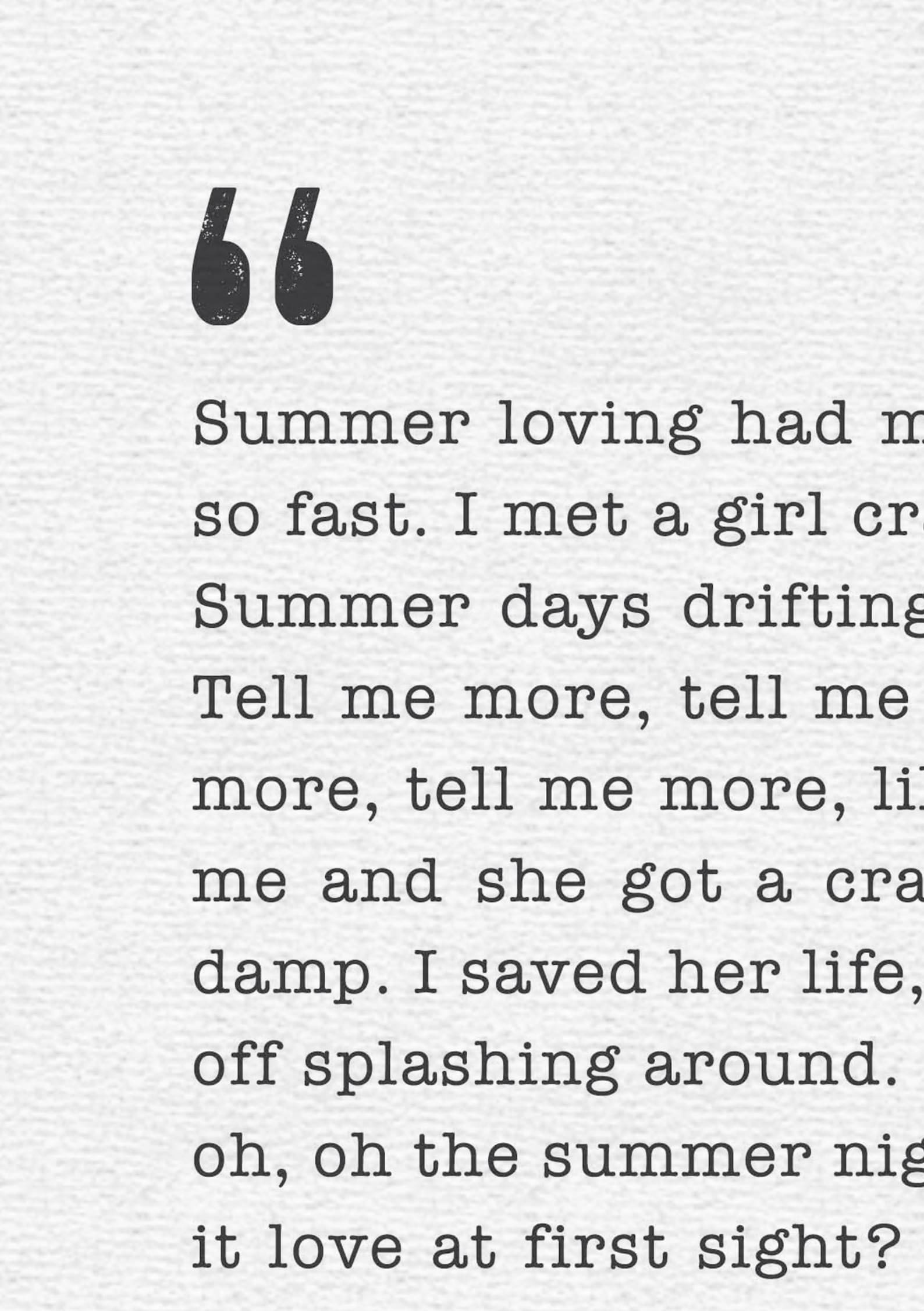 Summer Nights Grease Poster Grease Poster Song Lyrics Etsy