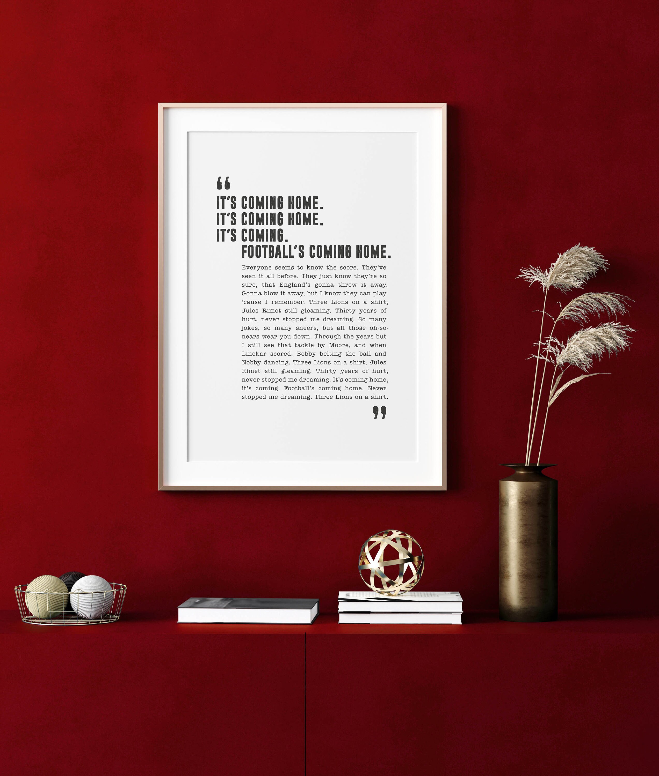 Three Lions It's Coming Home Song Lyrics Print Etsy UK