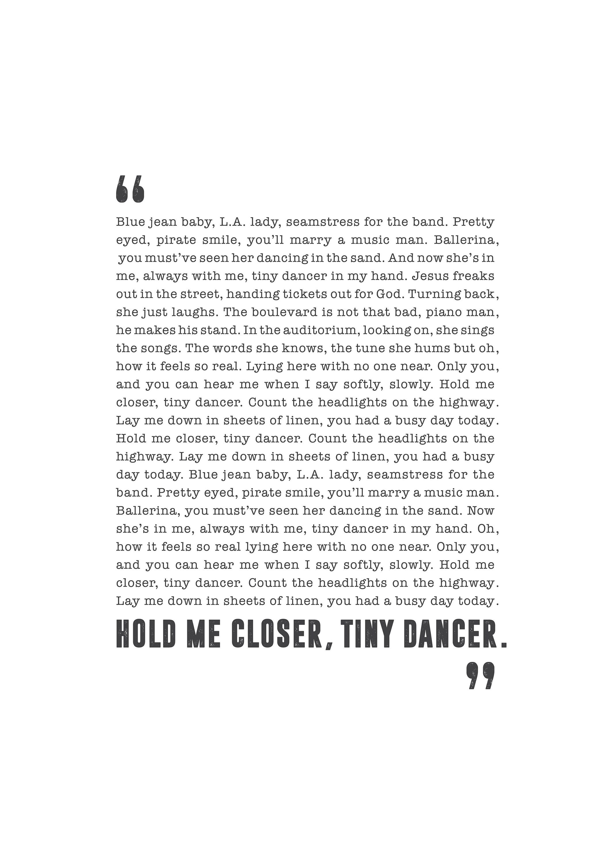 Tiny Dancer Elton John Poster Song Lyrics Print First Etsy