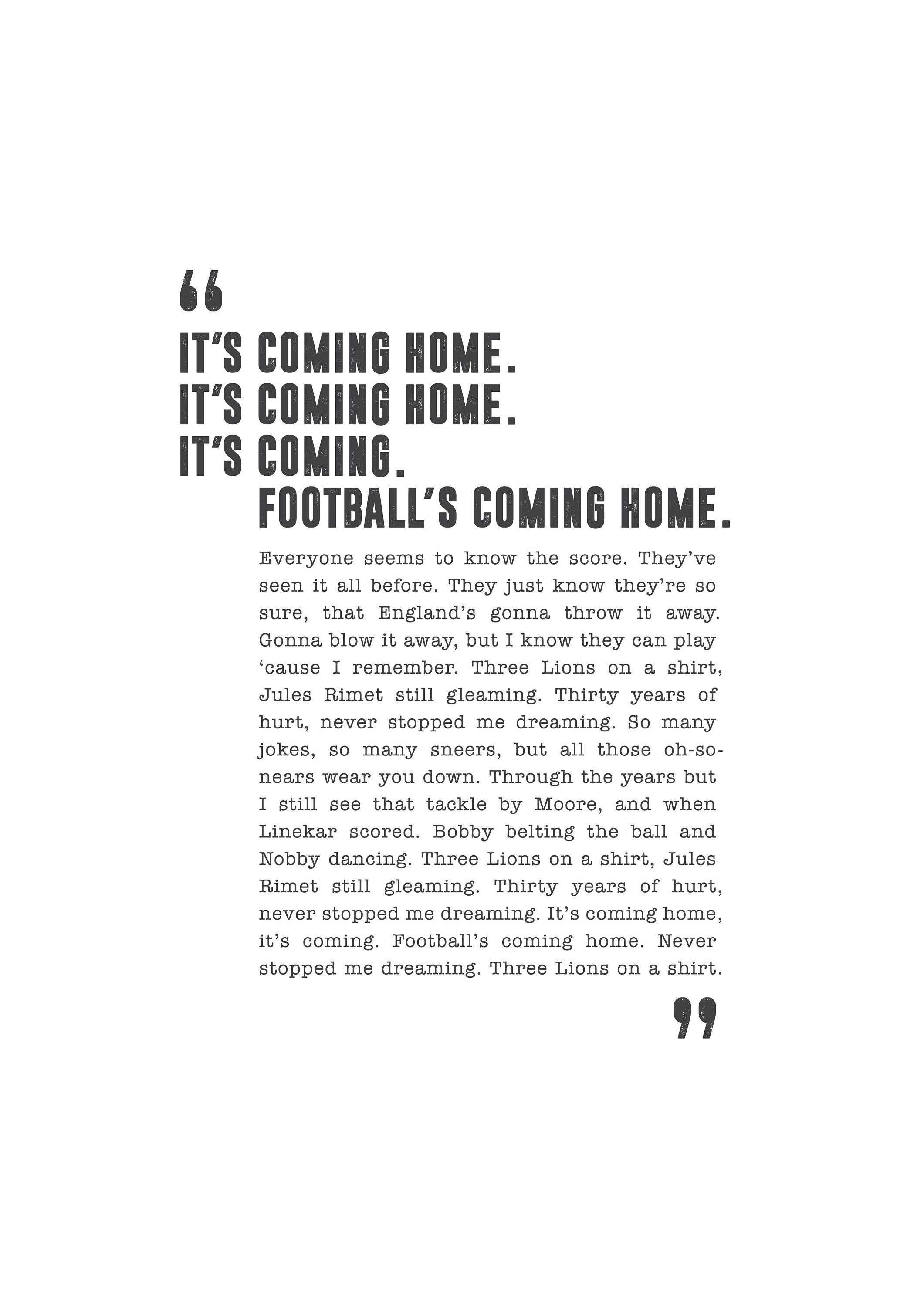 Three Lions It's Coming Home Song Lyrics Print Etsy UK
