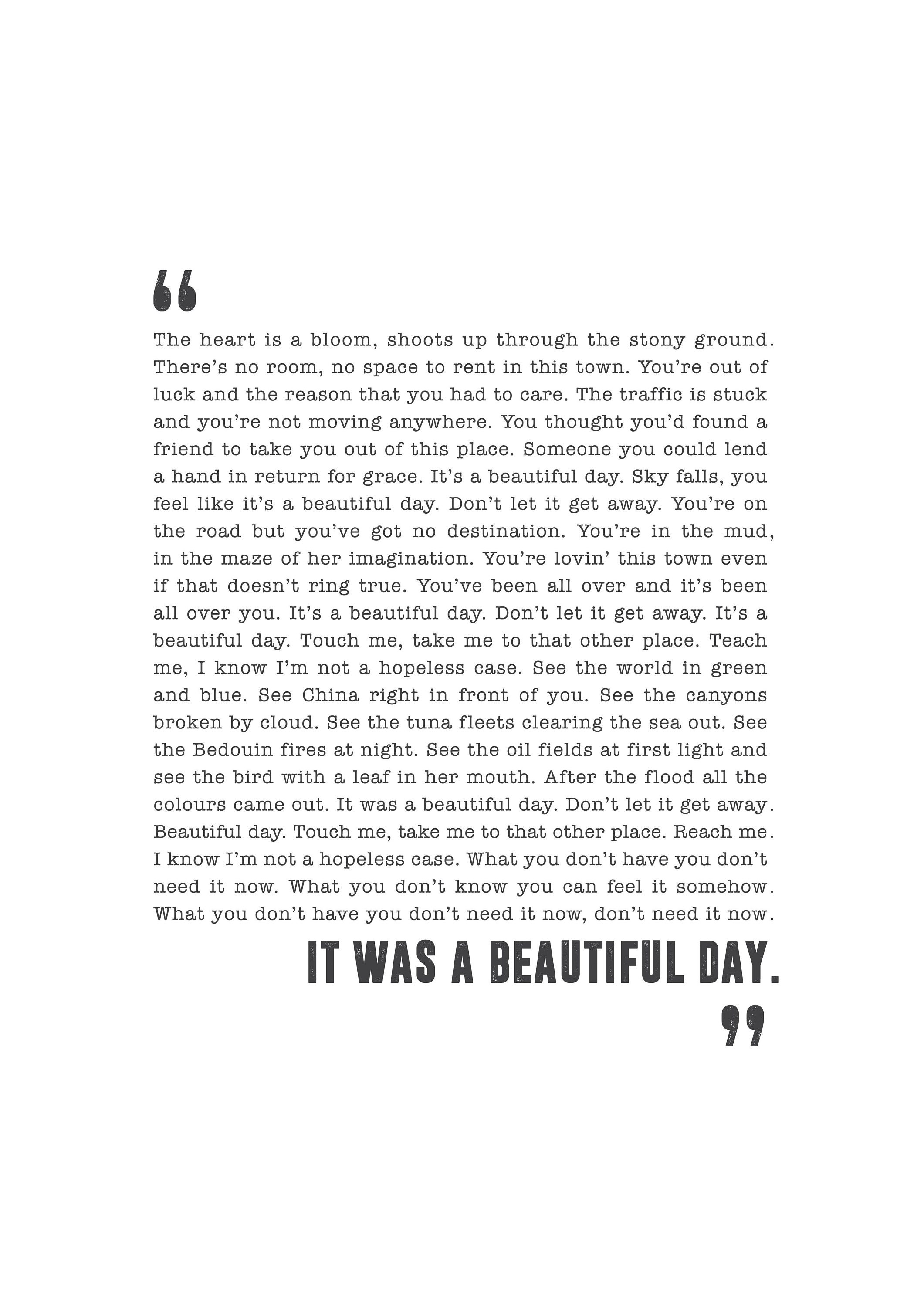 Beautiful Day U2 Poster Song Lyrics Print Bono Lyrics Etsy