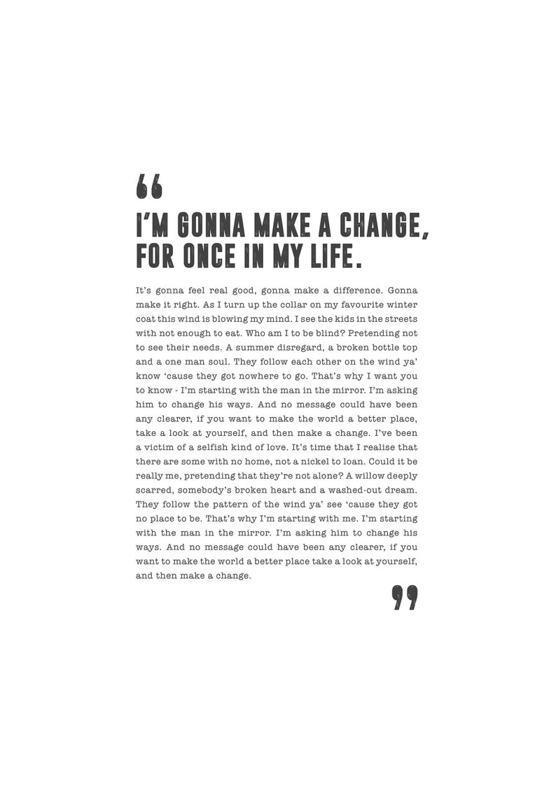 Man in the Mirror Michael Jackson Poster Song Lyrics Print Etsy Australia