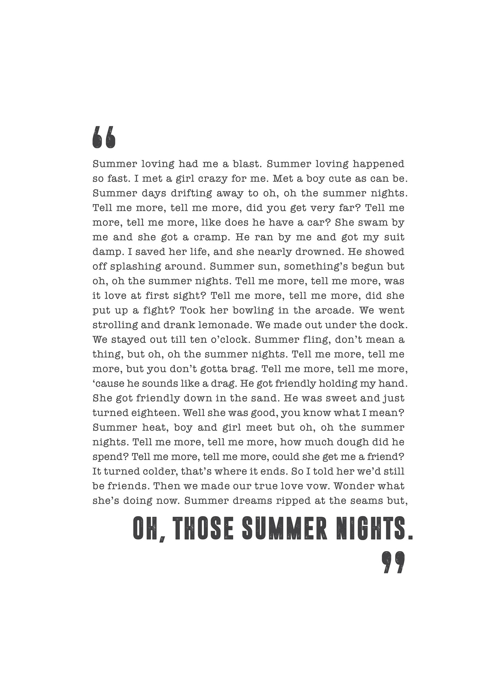 Summer Nights Grease Poster Grease Poster Song Lyrics Etsy