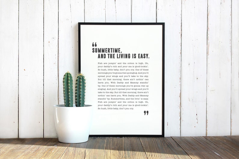 Summertime Ella Fitzgerald Poster Song Lyrics Print Song Etsy