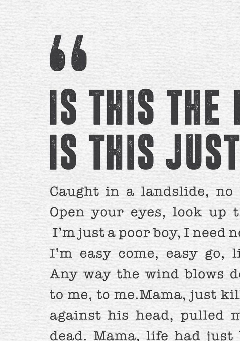 Bohemian Rhapsody Queen Poster Song Lyrics Print Freddie - Etsy