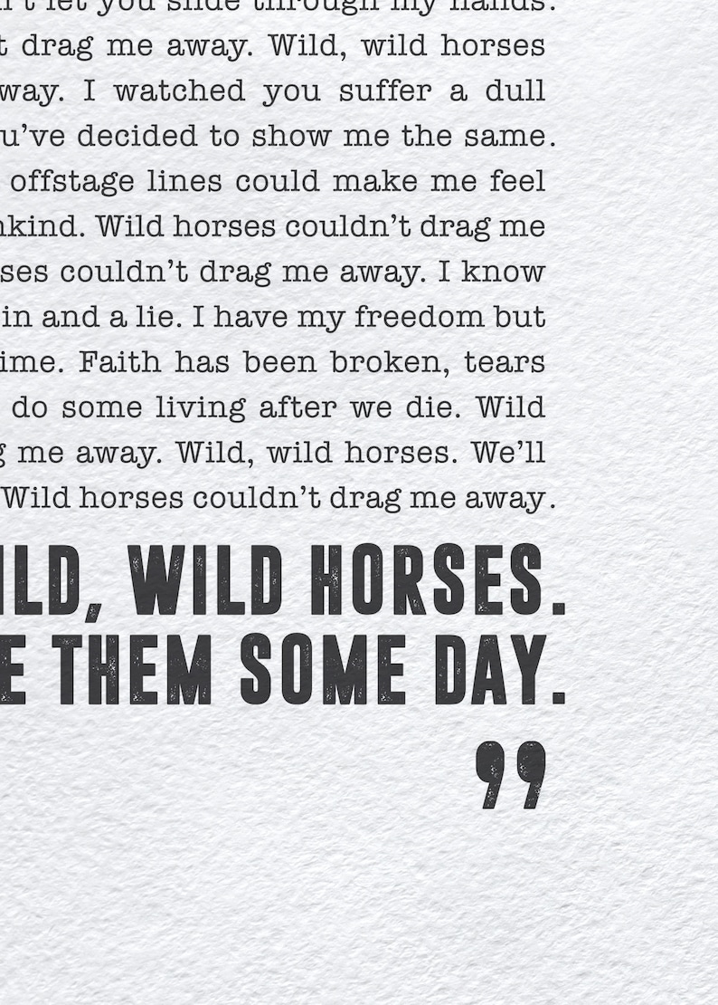 Wild Horses the Rolling Stones Poster Song Lyrics Print Etsy UK