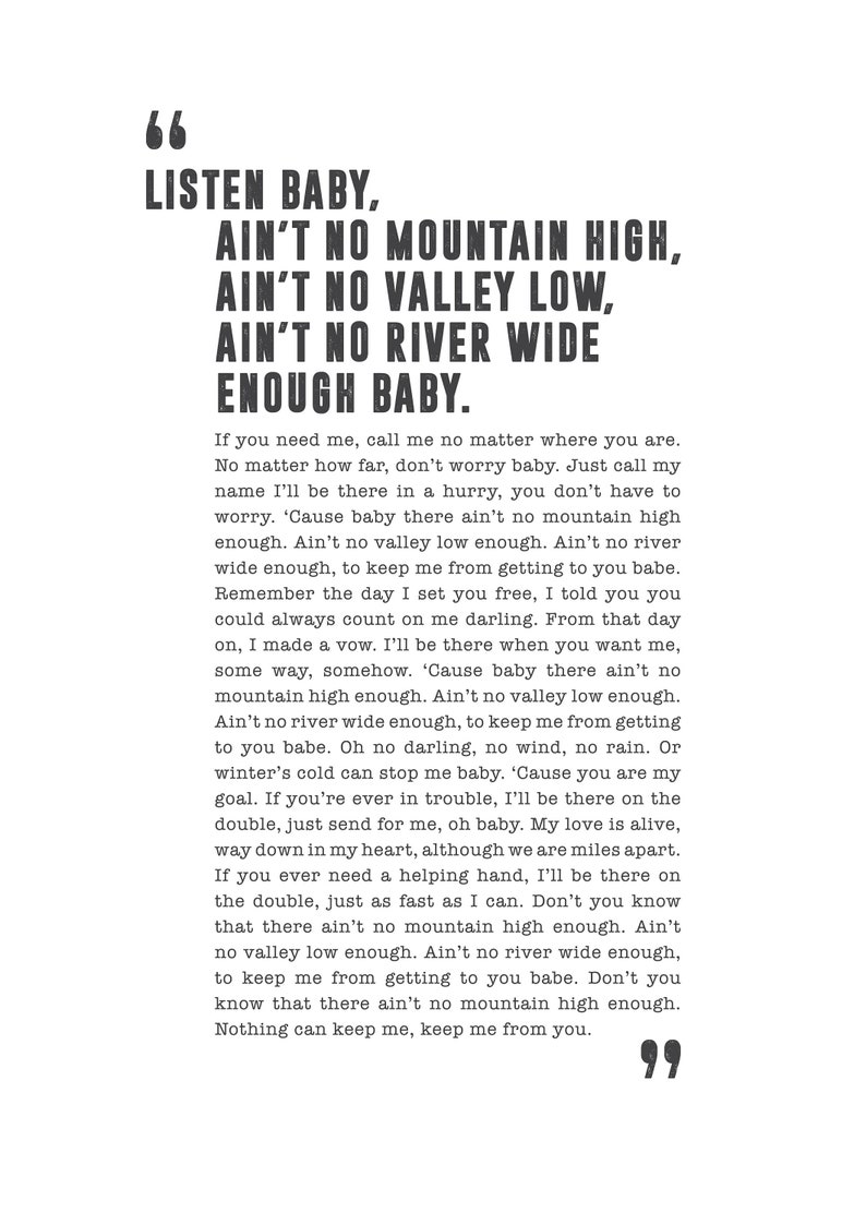 Paroles Ain T No Mountain High Enough Ain't No Mountain High Enough Marvin Gaye Poster Song | Etsy