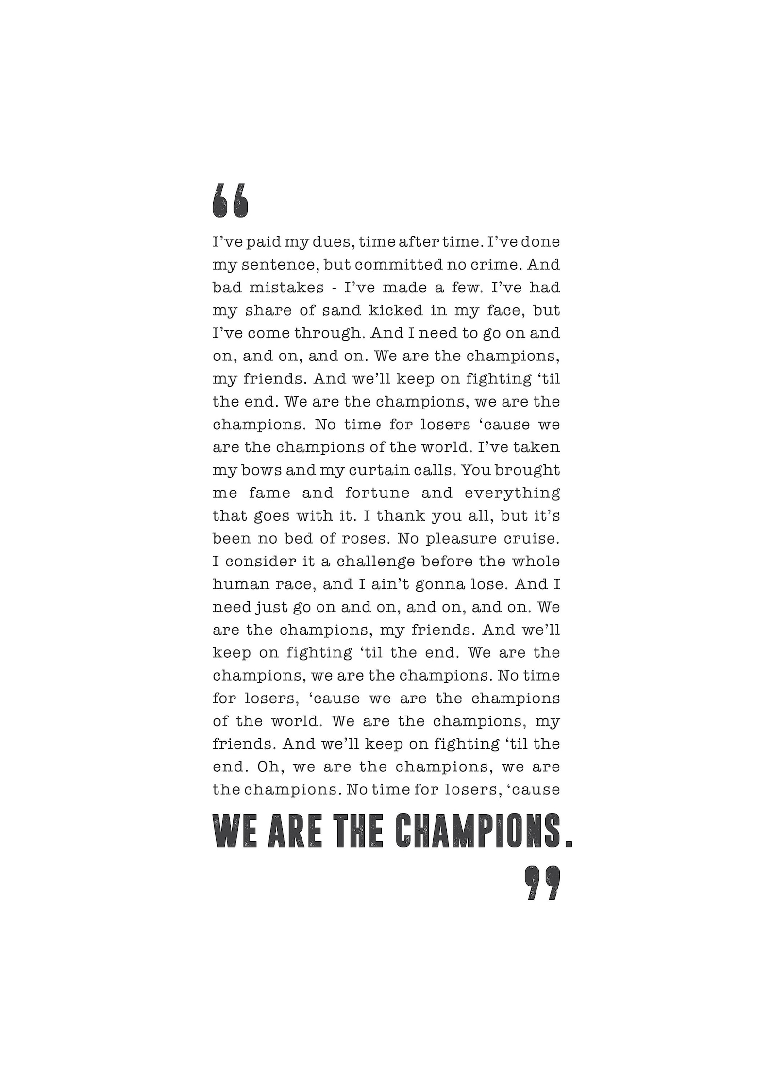 We Are The Champions Queen Poster Song Lyrics Print Etsy