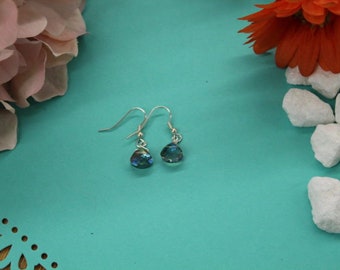 Silver and Faceted Iridescent Glass Earrings
