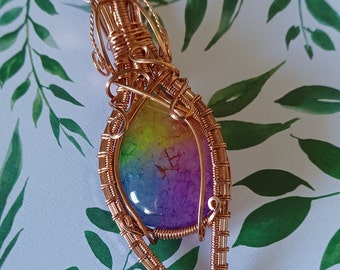 Rainbow Crackle Quartz Copper Pendant Necklace