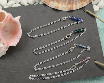 Silver Chain Anklet with Genuine Crystals and Silver Beads