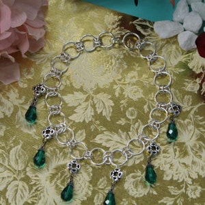 Chainmaille Choker with Teal Glass Dangle Beads