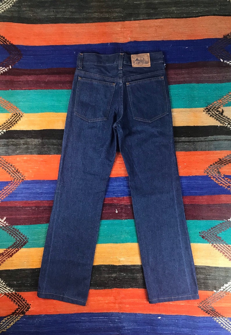 Vintage 70/'s Plain Pockets Jeans Dark Wash Denim Boot Cut Jeans Size 28