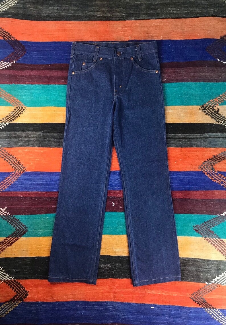 Vintage 70/'s Plain Pockets Jeans Dark Wash Denim Boot Cut Jeans Size 28