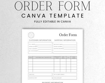 Order Form Editable, Professional Business Canva Template, Small Business & Freelancer