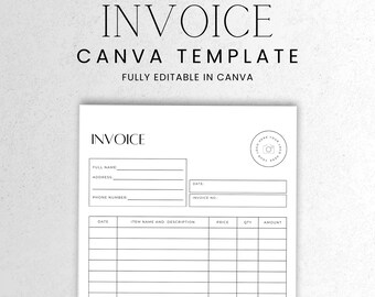 Invoice Canva Form Editable, Professional Business Canva Template, Small Business & Freelancer Invoice