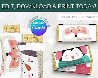 Christmas Chocolate Treat Wrapper, Editable Party Template (Digital Download)