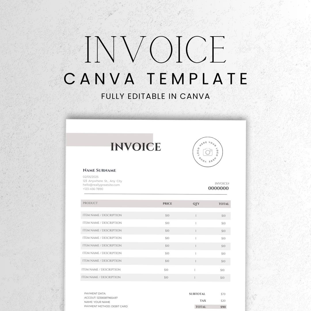 Invoice Template Editable Canva Form, Professional Business Canva ...