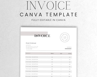 Invoice Template Editable Canva Form, Professional Business Canva Template, Small Business & Freelancer Invoice