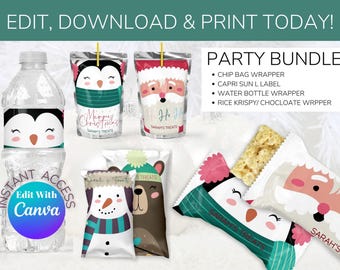 Christmas Party Printable Bundle, DIY Canva Template