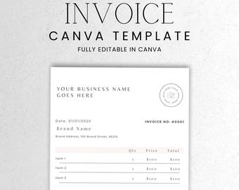 Invoice Canva Form Template Editable, Professional Business Canva Template, Small Business & Freelancer Invoice