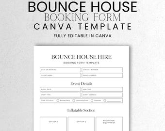 Bounce House Hire Booking Form Editable, Bouncy Castle Professional Business Canva Template, Small Business & Freelancer Inflatable Form