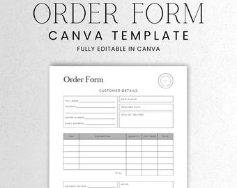 Order Form Editable, Professional Business Canva Template, Small Business & Freelancer Form