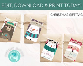 Christmas Gift Tags, Editible Canva Template