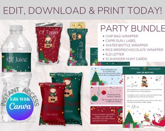Editable Elf Party Bundle, Letter, Scavenger Hunt (Canva Templates)